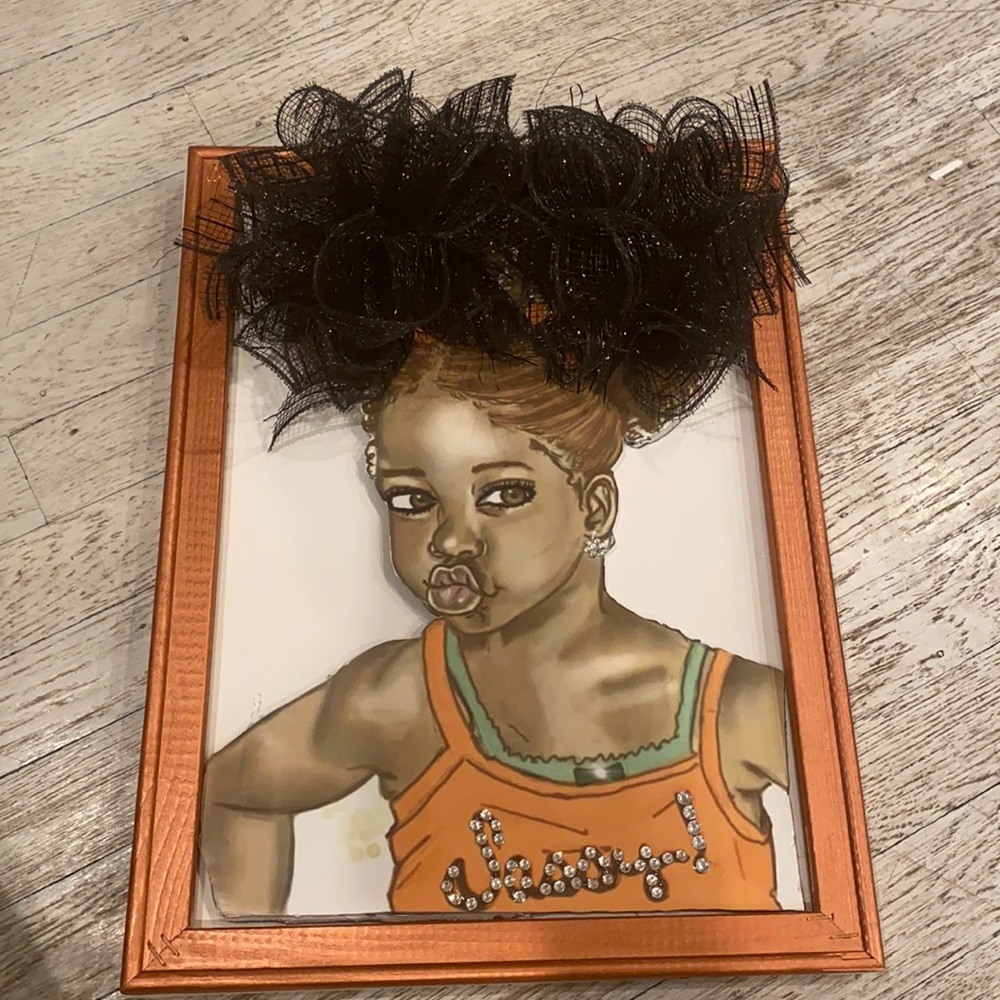 COPY - - Sassy girl 3D art work made to order toil black Afro puffs and baby ha…